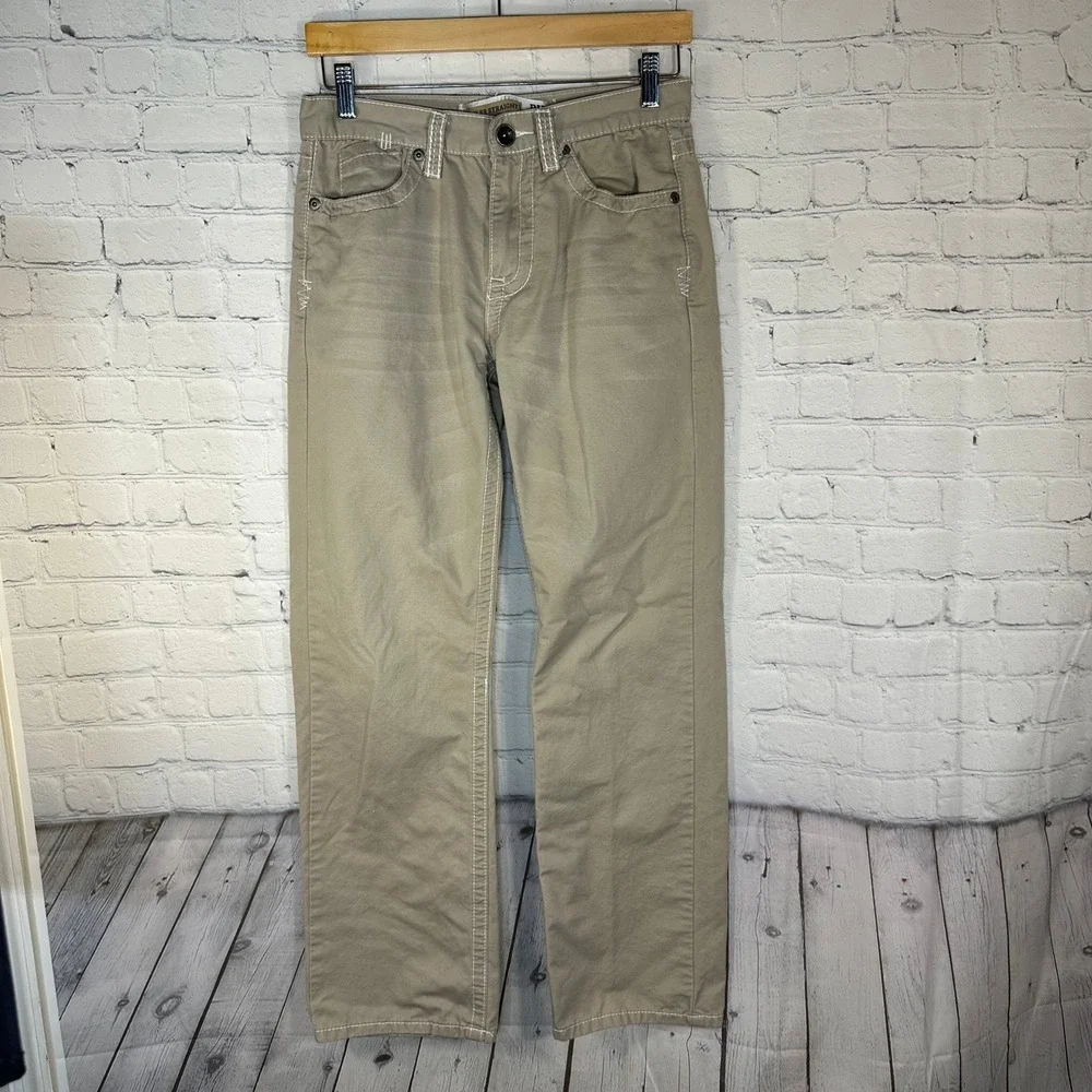 BKE Casuals Tyler Straight Leg Khaki Pants Mens 28x32 Tan Contrast Stitch Cotton